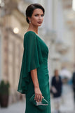 Vestido Comprido Sereia Verde Escuro com Decote em V para Mãe da Noiva