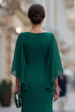 Vestido Comprido Sereia Verde Escuro com Decote em V para Mãe da Noiva