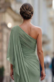 Vestido de Mãe da Noiva Verde Sálvia, Chiffon de Chiffon de um ombro, com manga