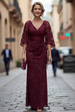 Vestido de Mãe da Noiva com Capa Enferrujada de Renda e Manga Meio