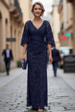 Vestido de Mãe da Noiva com Capa Enferrujada de Renda e Manga Meio