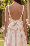 Vestido Midi com Alças Largas e Flor Branca e Rosa para Convidada de Casamento