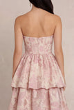 Vestido Midi Corar jacquard com Corpete e Decote em Coração Para Convidada de Casamento