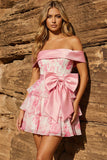 Espartilho cor-de-rosa, Espartilho cor-de-rosa, vestido floral em camadas, vestido de regresso a casa com laço