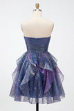 Vestido de Finalistas Azul Dusty A-Line com folhos
