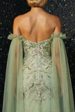Vestido de Noite Espartilho Verde, Bordado Sem Alças, Espartilho Verde com Fenda
