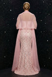 Vestido de noite Corse-de-Espartilho Sem Alças, Espartilho Cintilante, Vestido de Noite com Fenda e Capa