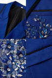 Fato azul de 2 peças, entalhe de um botão, lapela masculina com lantejoulas e lantejoulas