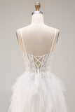 Vestido de Noiva Branca de Tule Comprido com Aplicações e Linha-A