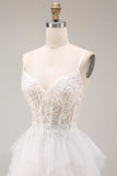 Vestido de Noiva Branca de Tule Comprido com Aplicações e Linha-A