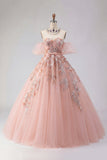 Vestido de baile com aplicação dos ombros descobertos e blush Quinceañera