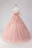 Vestido de baile com aplicação dos ombros descobertos e blush Quinceañera