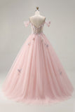 Vestido de Baile Quinceañera Cor-de-Rosa Aplicado, Ombros Descobertos