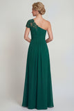 Vestido de Mãe da Noiva de Chiffon Verde Escuro de um ombro