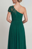 Vestido de Mãe da Noiva de Chiffon Verde Escuro de um ombro