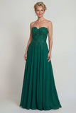 Vestido Comprido Verde Escuro Brilhante em Linha A para Mãe da Noiva com Aplicações de Missangas