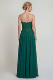 Vestido Comprido Verde Escuro Brilhante em Linha A para Mãe da Noiva com Aplicações de Missangas