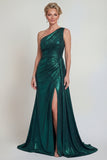 Vestido metálico de sereia verde escuro verde escuro com fenda