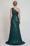 Vestido metálico de sereia verde escuro verde escuro com fenda