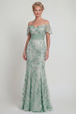 Vestido Comprido Sereia Verde Brilhante com Lantejoulas para a Mãe da Noiva