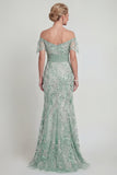 Vestido Comprido Sereia Verde Brilhante com Lantejoulas para a Mãe da Noiva
