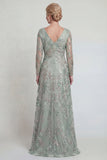 Vestido Mãe da Noiva de Longo Linha A Verde com Fenda e Mangas