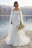Vestido de Noiva Sweep Sweep em Marfim com Mangas