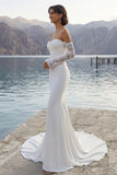 Vestido de Noiva Sweep Sweep em Marfim com Mangas