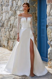 Marfim: Vestido de Noiva Boémio com Cauda Sweep Sweep com Racha em Marfim