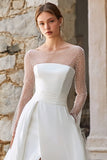 Vestido de Noiva Cauda Varrida Simples em Marfim com Linha-A e com Racha