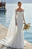 Vestido de Noiva de Renda Longa com Sereias de Marfim