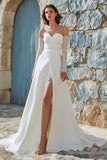 Vestido de Noiva Comprido Sem Alças em Chiffon Marfim com Racha