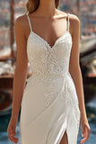 Vestido de Noiva Longo Longo com Fita de Renda em Linha A em Marfim