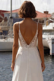 Vestido de Noiva Cauda Curta Marfim com Alças Finas Aplicações e Racha