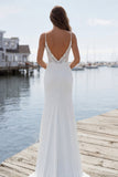 Vestido de Noiva Longo com Alças Finas em Marfim com Aplicação de Sereia