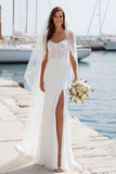 Vestido de Noiva Longo Sereia Marfim com Apliques e Racha