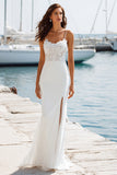 Vestido de Noiva Longo Sereia Marfim com Apliques e Racha