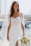 Vestido de Noiva Longo Sereia Marfim com Apliques e Racha