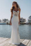 Vestido de Noiva Longo de Cetim Aplicado a Sereia de Marfim com Fenda