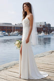Vestido de Noiva com Cauda Varrida de Marfim de Sereia com Fenda