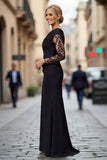 Vestido Comprido Sereia de Renda Preta Para Mãe da Noiva