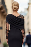 Vestido Comprido Sereia de Renda Preta Para Mãe da Noiva
