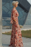 Vestido Longo Sereia Rosa-pó com Decote Canoa Floral para Mãe da Noiva