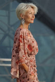 Vestido Longo Sereia Rosa-pó com Decote Canoa Floral para Mãe da Noiva