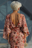 Vestido Longo Sereia Rosa-pó com Decote Canoa Floral para Mãe da Noiva
