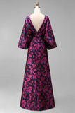 Vestido Longo Sereia Floral Fúcsia para Mãe da Noiva com Mangas
