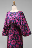 Vestido Longo Sereia Floral Fúcsia para Mãe da Noiva com Mangas