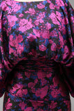 Vestido Longo Sereia Floral Fúcsia para Mãe da Noiva com Mangas