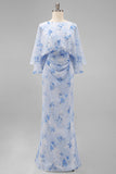 Vestido Longo de Chiffon Floral Rosa-pó para Mãe da Noiva com Mangas