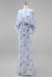 Vestido Longo de Chiffon Floral Rosa-pó para Mãe da Noiva com Mangas